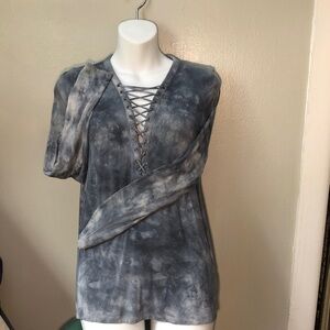 American Eagle Outfitters Gray Lace-Up Blouse